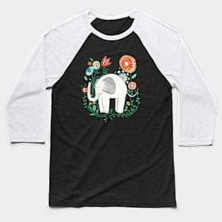 Elephant Among Flowers Baseball T-Shirt